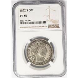 1892-S Barber Half Dollar 50C NGC Better Date VF25