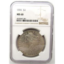 1886-P Morgan Silver Dollar $ NGC MS 60