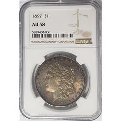 1897-P Morgan Silver Dollar $1 NGC AU58
