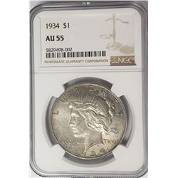 1934-P Peace Dollar $1 NGC AU55