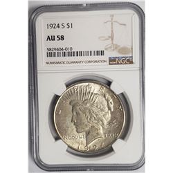 1924-S Peace Dollar $1 NGC AU58