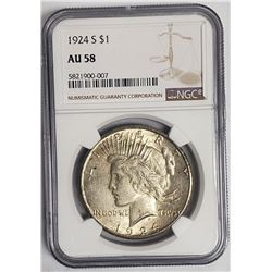 1924-S Peace Dollar $1 NGC AU58