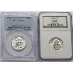 1953-P PCGS MS65 &1956-P MS66 Washington Quarters