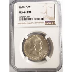 1948-P Franklin Half Dollar 50C NGC MS64 FBL