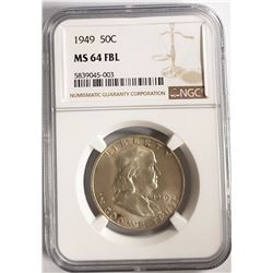 1949 50C Franklin Half Dollar NGC MS64 FBL