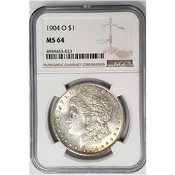 1904-O Morgan Silver Dollar $ NGC MS 64 Nicely Ton