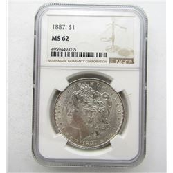 1887-P  Morgan Silver Dollar $ NGC MS 62