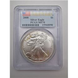 2008 AMERICAN SILVER EAGLE PCGS MS70