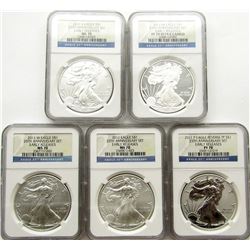 2011 5 COIN .999 SILVER EAGLE SET 25TH ANNIVERSARY