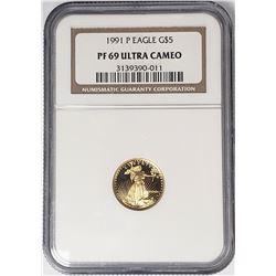1991 P $5 GOLD EAGLE NGC PF69 ULTRA CAMEO
