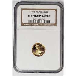 1991 P $5 GOLD EAGLE NGC PF69 ULTRA CAMEO