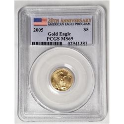 2005 $5 GOLD AMERICAN EAGLE PCGS MS69