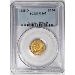 1925-D $2.50 GOLD INDIAN PCGS MS62