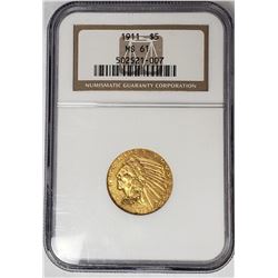 1911 $5 GOLD INDIAN NGC MS61