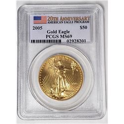 2005 $50 GOLD EAGLE PCGS MS69 20th ANNIV