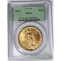 1923 $20 ST GAUDENS GOLD PCGS MS62