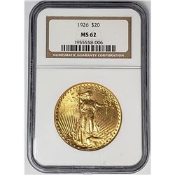 1926 $20 ST GAUDENS GOLD NGC MS62