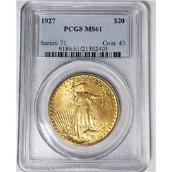 1927 $20 ST GAUDENS GOLD PCGS MS61