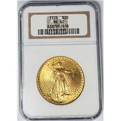 1928 $20 ST GAUDENS GOLD NGC MS62