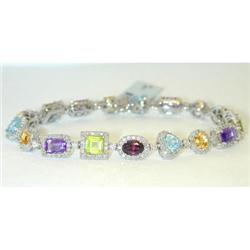 2318 14KW Gold Multicolor Gemstone Bracelet w/Dia