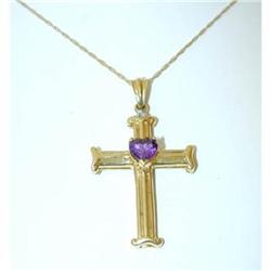 7004 10K Gold Necklace w/ Cross Amethyst Pendant