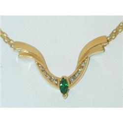 7008 14K Gold Necklace w/ Emerald/ Diamonds