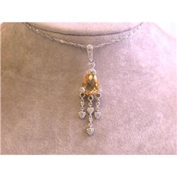 7013 14k White Gold Necklace with Diamonds and Citrine
