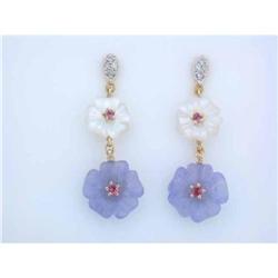 7023 14k Yellow Gold Flower Design Dangling Earrings