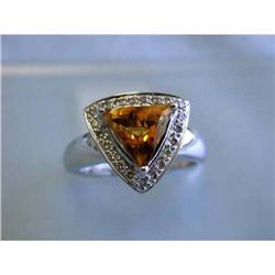 7039 14k White Gold Diamond Ring with Citrine