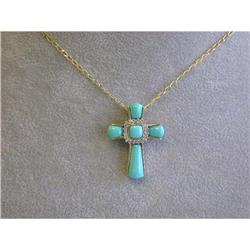 7073 14k Yellow Gold Necklace w/ Turquoise and Diamonds