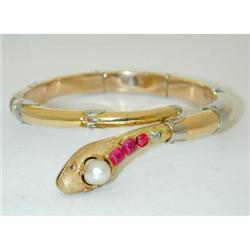 3317 18K Gold Bangle w/Diamond/Ruby/Pearl