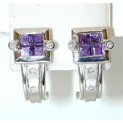 4052 14KW Gold Diamond Earrings w/Amethyst
