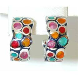 7126 Silver MultiColor Plique Ajour/ Enamel Earrings