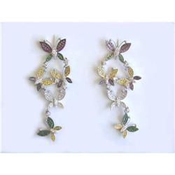 9823 18k White Gold Earrings w/ Multi-colored Gemstones