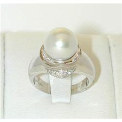3355 MARINA B 18k White Gold Pearl Ring w/Dia