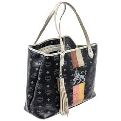 MCM Black Visetos Coated Canvas & Leather Lion Tote Bag