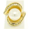 Image 4 : Large 18k Yellow Gold 10.6mm Round White Pearl Solitaire & Diamond Cocktail Ring