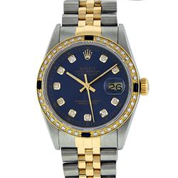 Rolex Mens 2 Tone 14K Blue Diamond & Sapphire Datejust Wriswatch