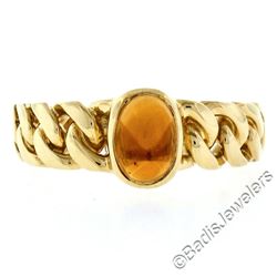 18kt Yellow Gold 0.85 ctw Oval Citrine Solitaire Ring w/ Cuban Link Shank
