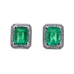 3.38 ctw Emerald and Diamond Earrings - 14KT White Gold