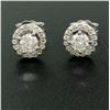 Image 5 : NEW 14k White Gold 1.06 ctw Round Brilliant Diamond Stud Earrings w/ Pave Halos