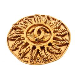 Chanel Vintage Gold CC Sun Brooch Pin