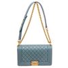 Image 1 : Chanel Turquoise Blue Caviar Leather Boy Bag