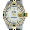 Image 2 : Rolex Ladies 2 Tone Yellow Gold White Diamond & Emerald Datejust Wristwatch