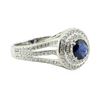 Image 1 : 2.50 ctw Round Brilliant Blue Sapphire And Diamond Ring - 18KT White Gold