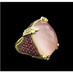 30.62 ctw Rose Quartz, Pink Sapphire and Diamond Ring - 18KT Yellow Gold