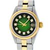 Image 1 : Rolex Ladies 2 Tone Yellow Gold Green Vignette Diamond 26MM Datejust Wristwatch