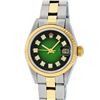Image 2 : Rolex Ladies 2 Tone Yellow Gold Green Vignette Diamond 26MM Datejust Wristwatch