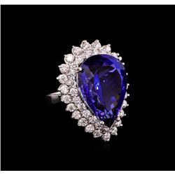 14KT White Gold GIA Certified 24.90 ctw Tanzanite and Diamond Ring
