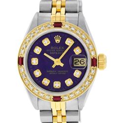 Rolex Ladies 2 Tone Yellow Gold Purple Diamond & Ruby Datejust Wristwatch